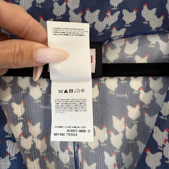 Fiorucci Novelty Chicken Print Sheer Silk Dress Puff Sleeves Tiered Size 8 READ - Picture 7 of 16